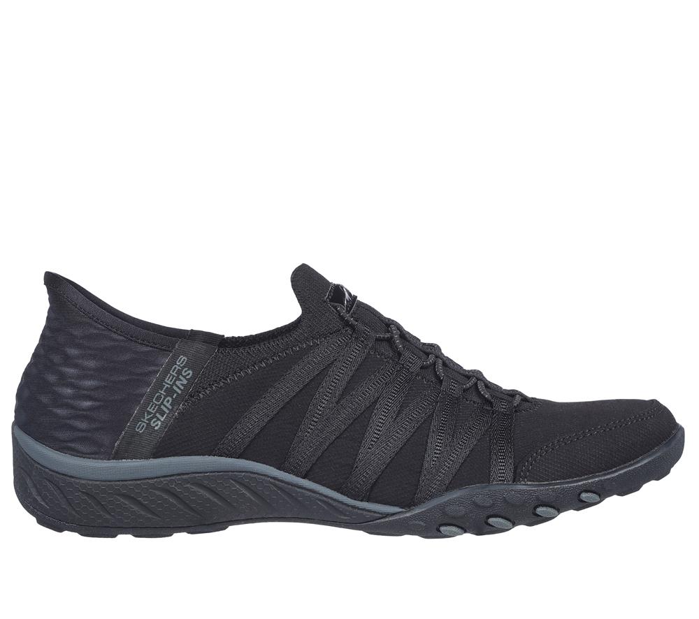 Women Skechers Slip-ins: Breathe-Easy - Roll-With-Me Slip On Shoes Black  USA |  2347-QIUBW