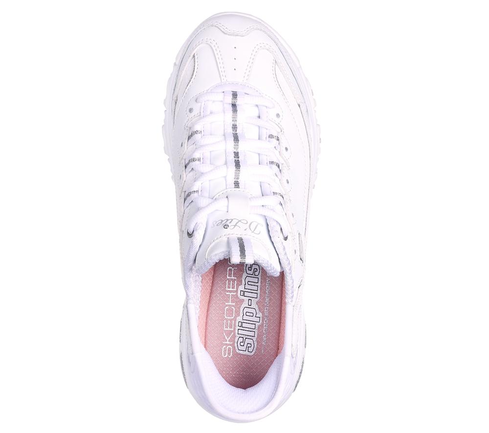 Women Skechers Slip-ins: D'Lites - New Scene Hands Free Slip Ins White / Silver  USA |  6529-DSMIW