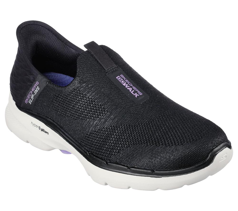 Women Skechers Slip-ins: GO WALK 6 - Fabulous View Hands Free Slip Ins Black / Lavender  USA |  0857-BGMUC