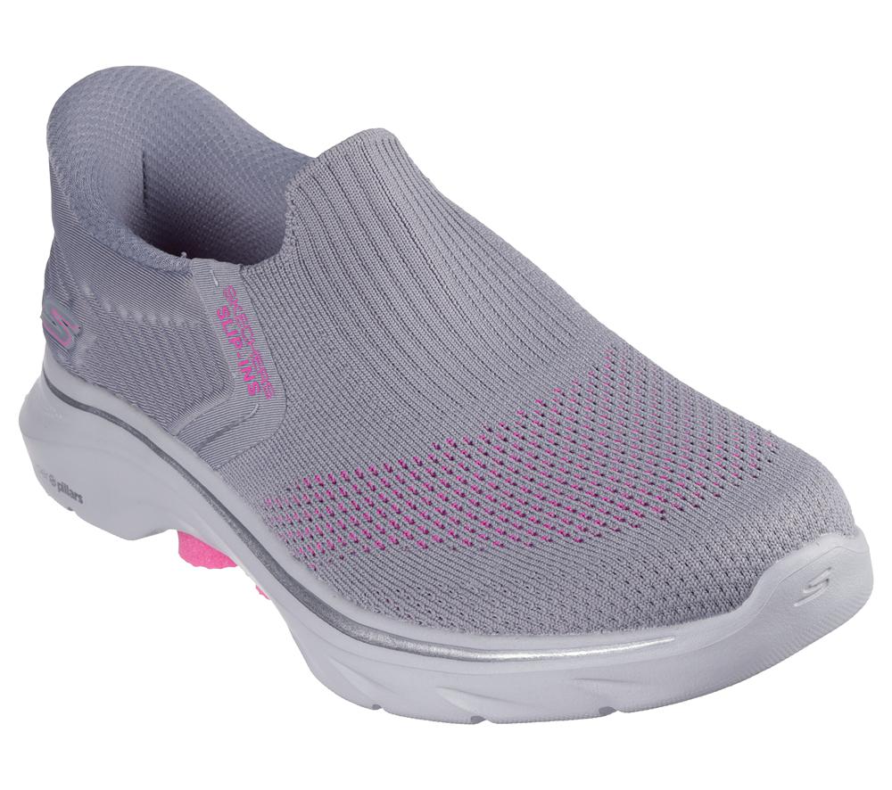 Women Skechers Slip-ins: GO WALK 7 - Ida Hands Free Slip Ins Grey / Hot Pink  USA |  2785-DRKTF