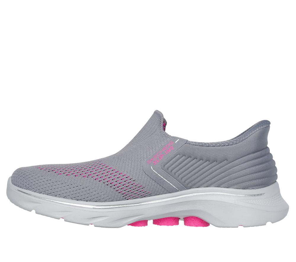 Women Skechers Slip-ins: GO WALK 7 - Ida Slip On Shoes Grey / Hot Pink  USA |  8401-SQBRX