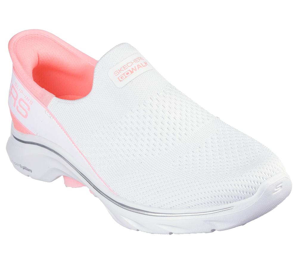 Women Skechers Slip-ins: GO WALK 7 - Mia Hands Free Slip Ins White / Pink  USA |  1735-KMSYA