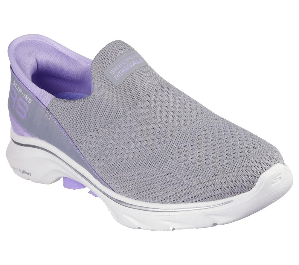 Women Skechers Slip-ins: GO WALK 7 - Mia Slip On Shoes Grey / Lavender  USA |  8495-HBAVM