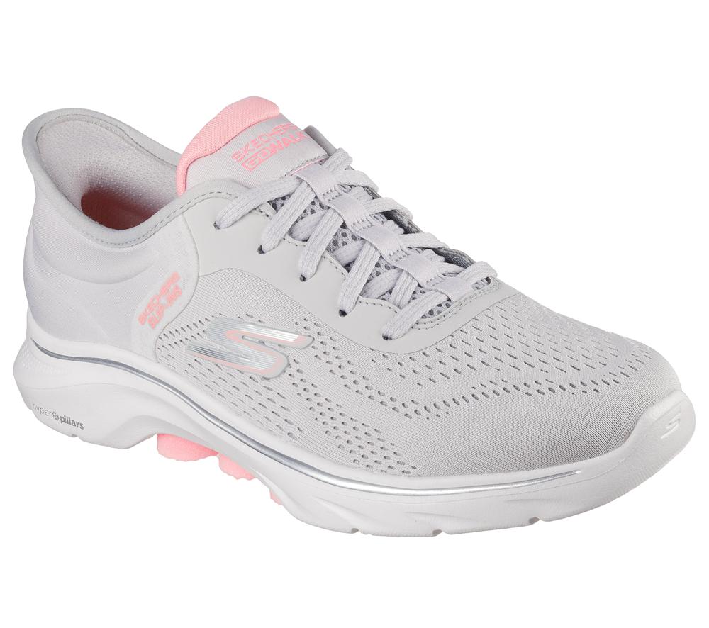 Women Skechers Slip-ins: GO WALK 7 - Valin Slip On Shoes Grey / Pink  USA |  7142-NQHRW