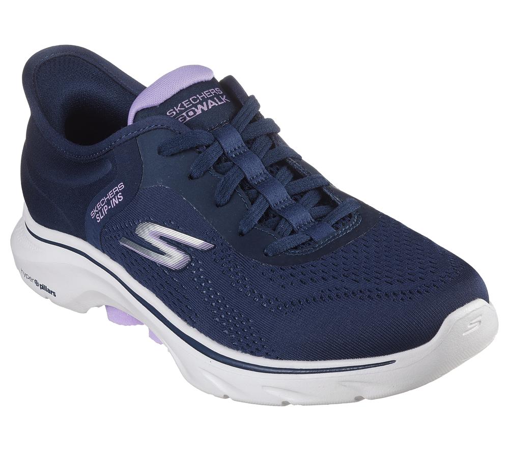 Women Skechers Slip-ins: GO WALK 7 - Valin Hands Free Slip Ins Navy / Lavender  USA |  7518-JIOVE