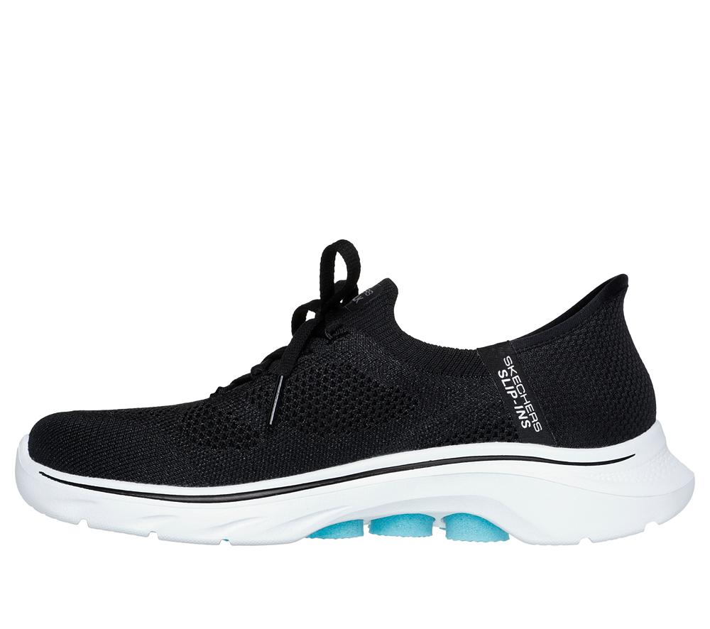 Women Skechers Slip-ins: GO WALK 7 - Via Slip On Shoes Black / Aqua  USA |  1379-UJPEB