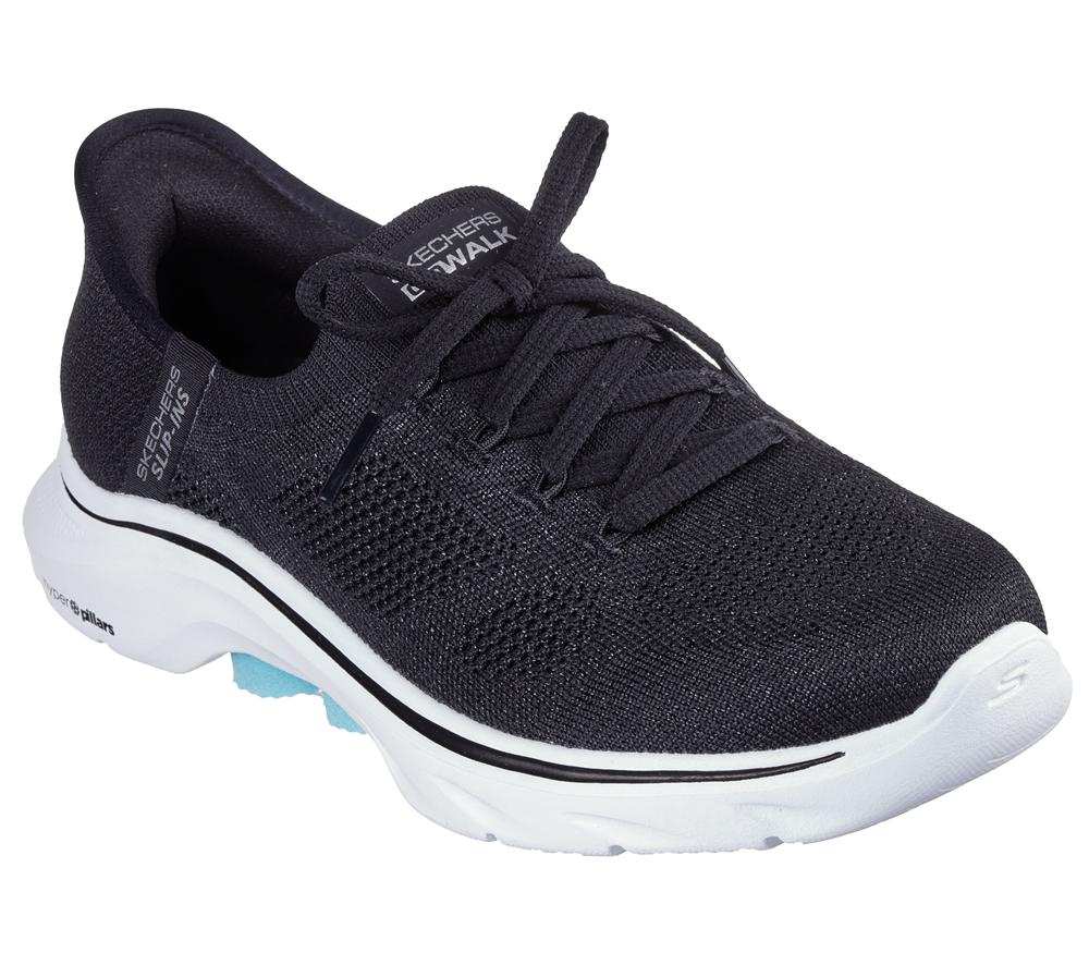 Women Skechers Slip-ins: GO WALK 7 - Via Slip On Shoes Black / Aqua  USA |  1379-UJPEB