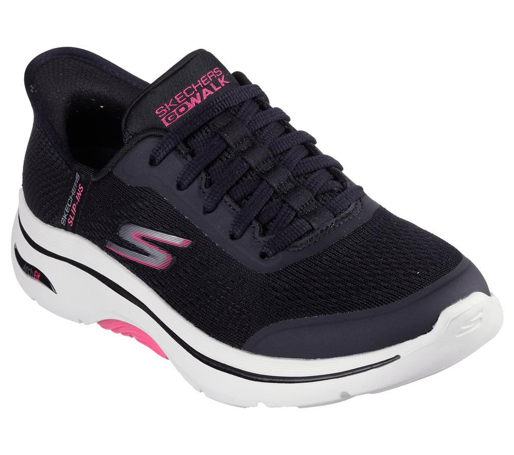 Women Skechers Slip-ins: GO WALK Arch Fit 2.0 Hands Free Slip Ins Black / Hot Pink  USA |  7520-WZUSR