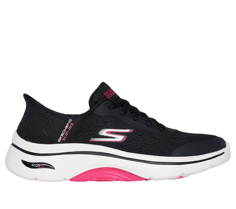 Women Skechers Slip-ins: GO WALK Arch Fit 2.0 Hands Free Slip Ins Black / Hot Pink  USA |  7520-WZUSR