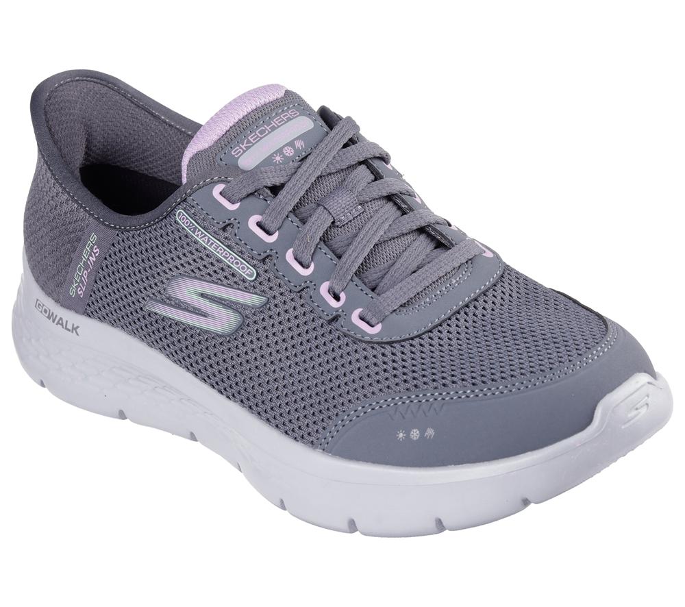 Women Skechers Slip-ins: GO WALK Flex - Clear Creek Slip On Shoes Charcoal / Lavender  USA |  6034-WEDLY