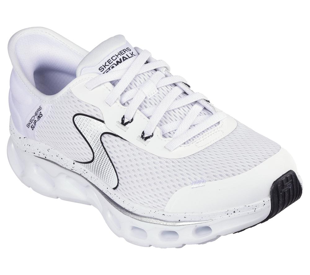 Women Skechers Slip-ins: GO WALK Glide-Step 2.0 Slip On Shoes White / Black  USA |  7802-JSBNK