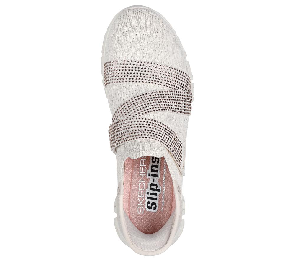 Women Skechers Slip-ins: Glide-Step - High Shine Hands Free Slip Ins Natural / Gold  USA |  0957-POFEK