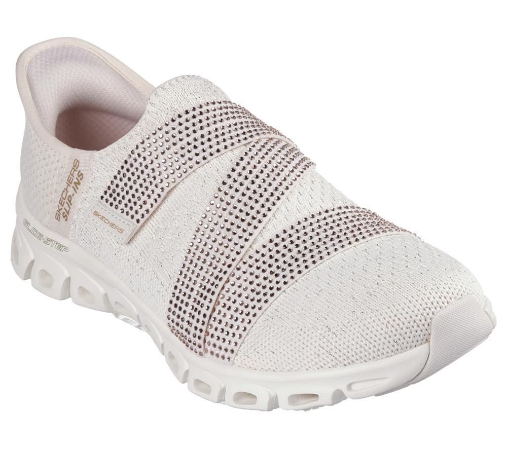 Women Skechers Slip-ins: Glide-Step - High Shine Hands Free Slip Ins Natural / Gold  USA |  0957-POFEK