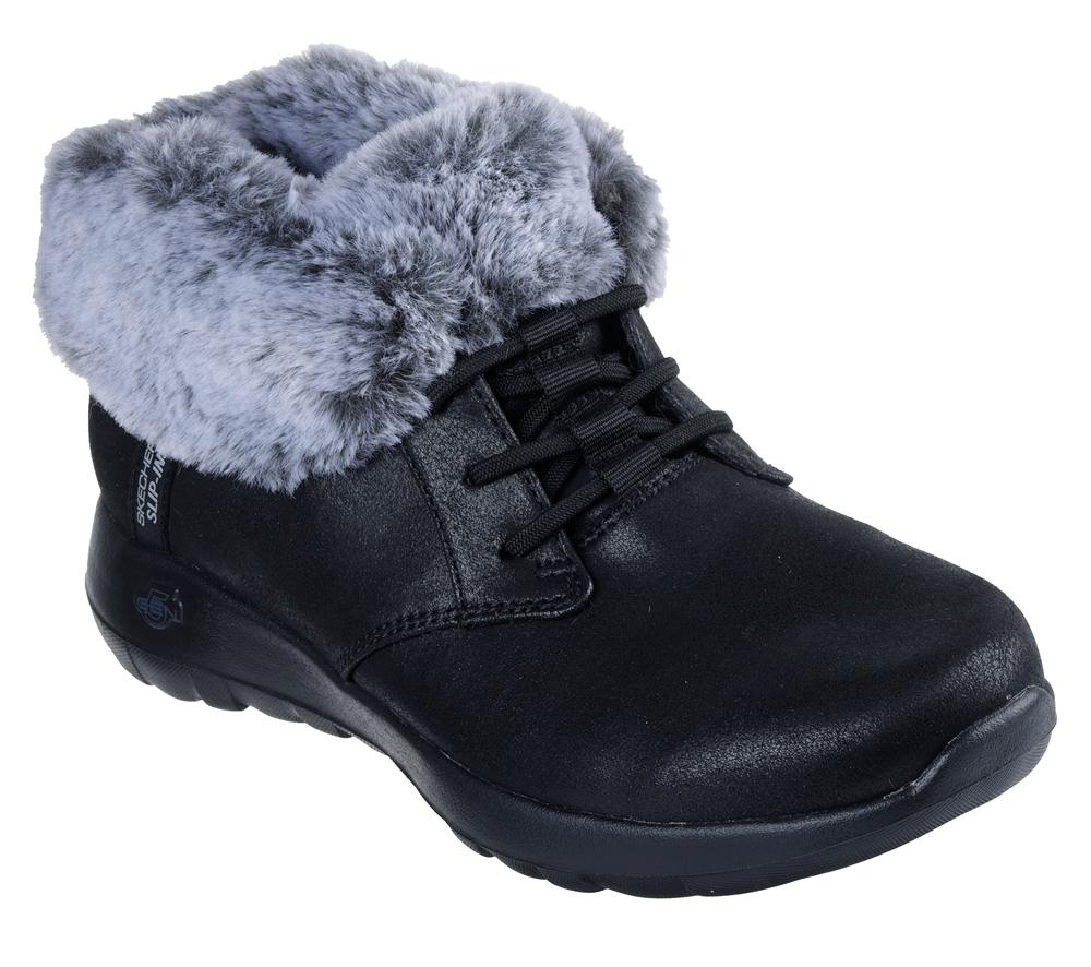 Women Skechers Slip-ins: On-the-GO Joy - Cozy Charm Slip On Shoes Black / Grey  USA |  9852-WGFVA