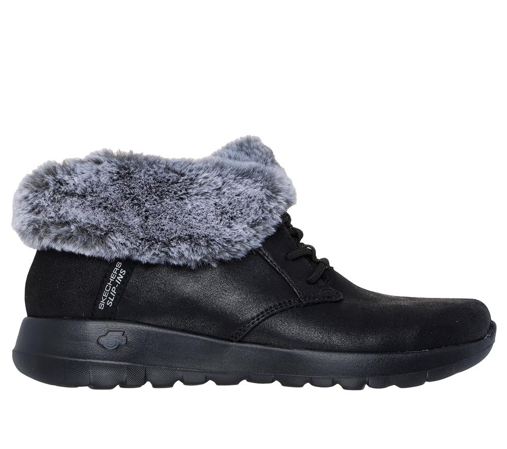 Women Skechers Slip-ins: On-the-GO Joy - Cozy Charm Slip On Shoes Black / Grey  USA |  9852-WGFVA