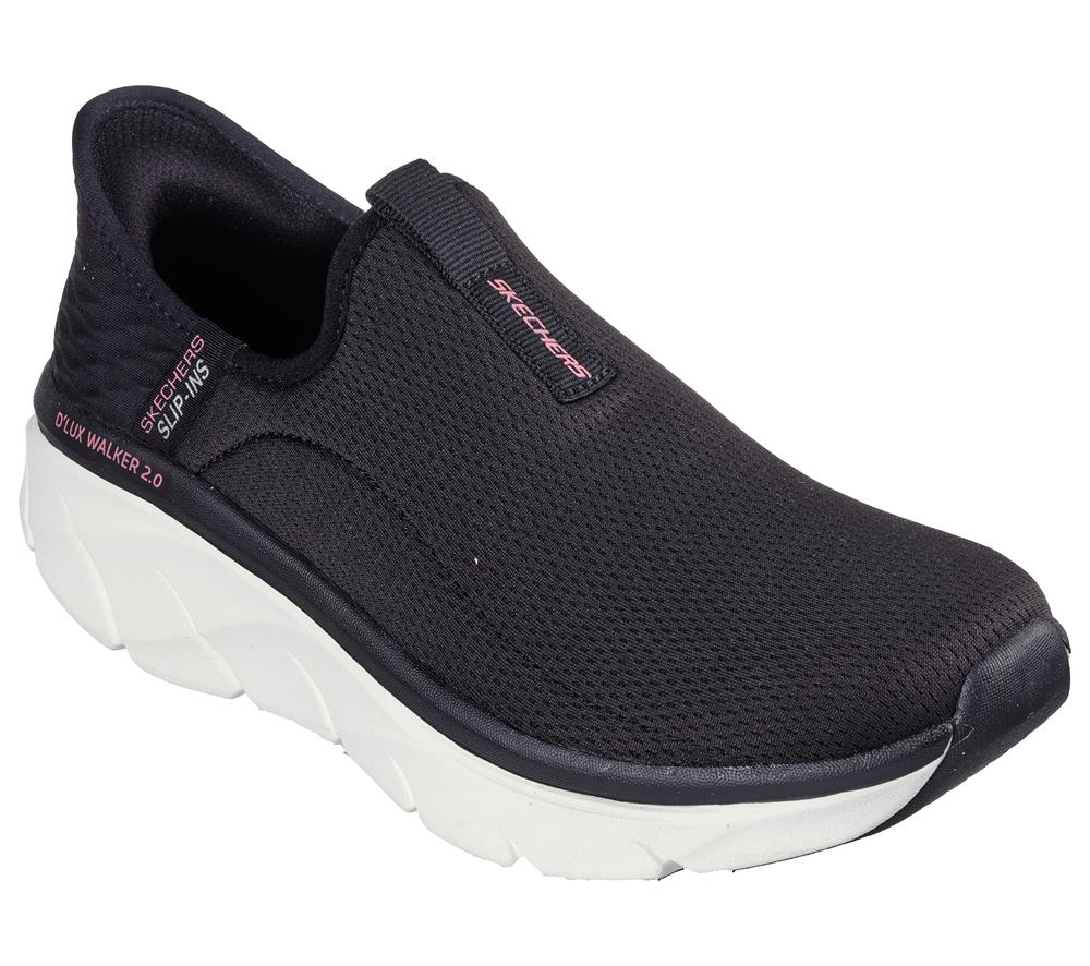 Women Skechers Slip-ins RF: D'Lux Walker 2.0 Slip On Shoes Black / Pink  USA |  9326-FRYMC