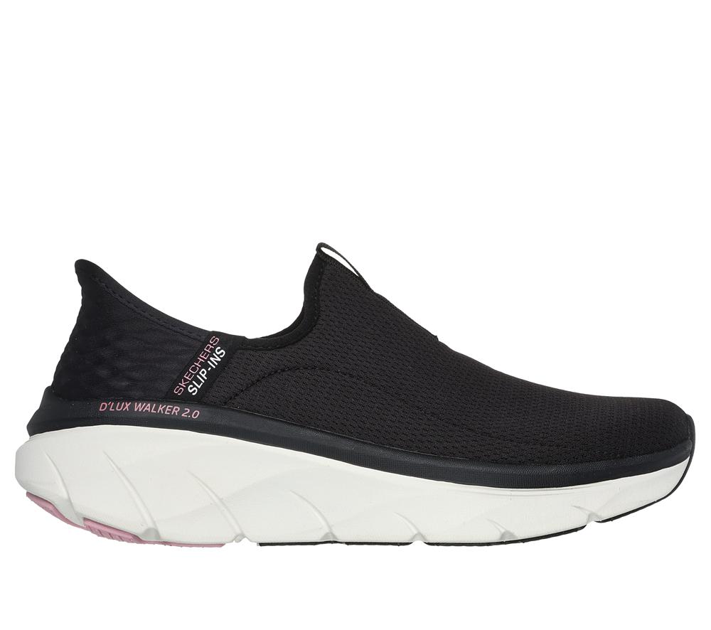 Women Skechers Slip-ins RF: D\'Lux Walker 2.0 Slip On Shoes Black / Pink  USA |  9326-FRYMC