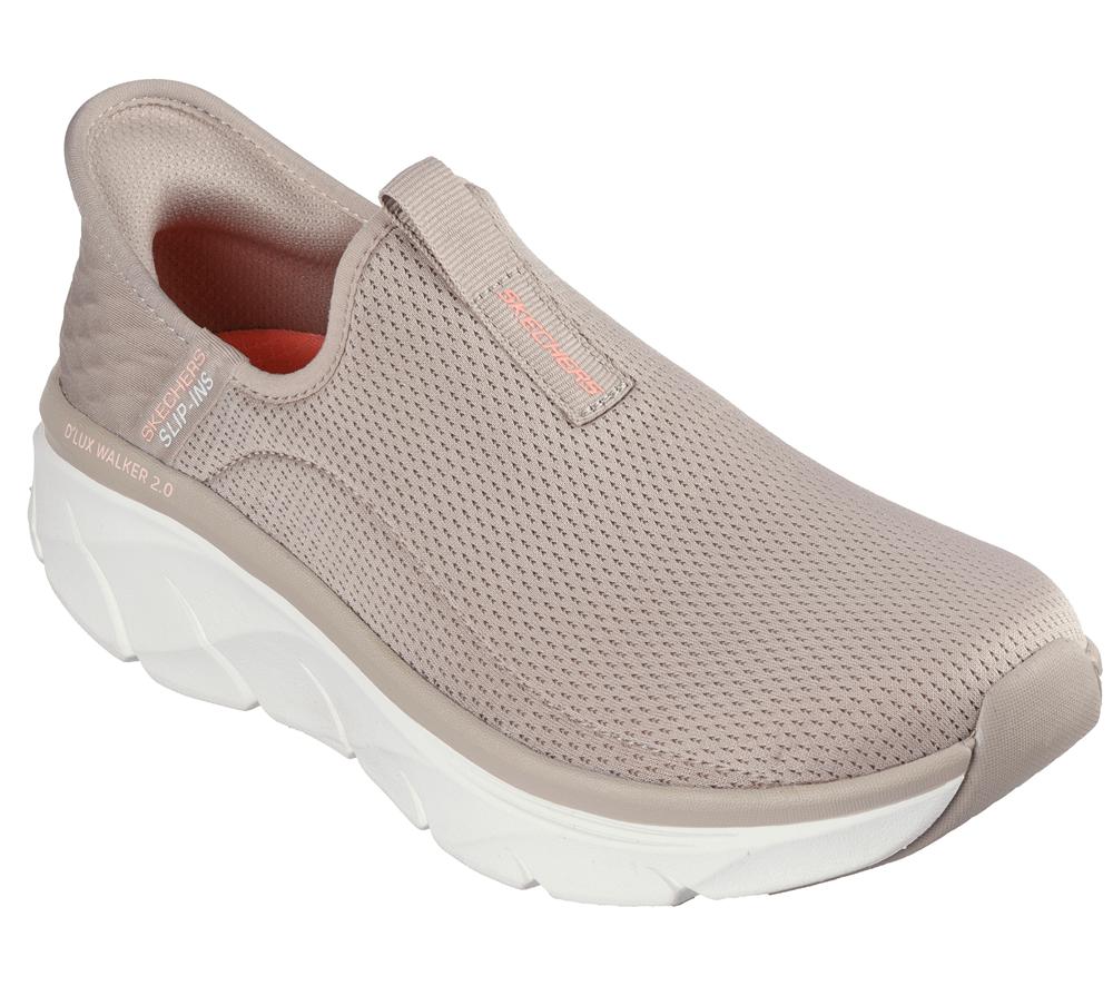 Women Skechers Slip-ins RF: D'Lux Walker 2.0 Hands Free Slip Ins Taupe / Coral  USA |  1364-BCMDN