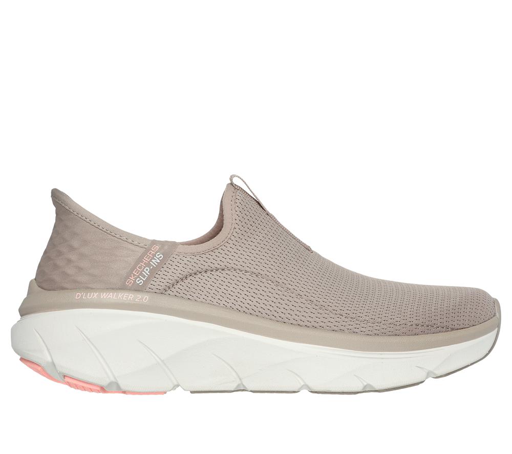 Women Skechers Slip-ins RF: D\'Lux Walker 2.0 Hands Free Slip Ins Taupe / Coral  USA |  1364-BCMDN