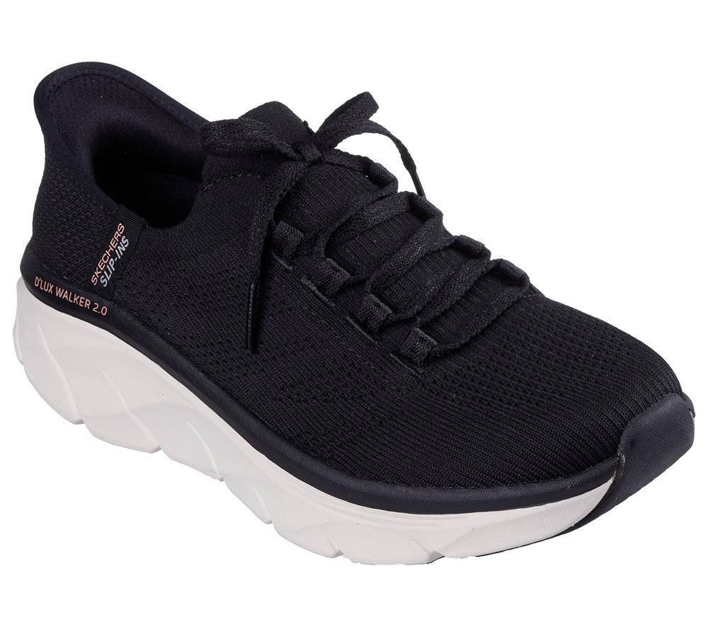 Women Skechers Slip-ins Relaxed Fit: D'Lux Walker 2.0 - Thrill Movement Slip On Shoes Black / Tan  USA |  6759-ICDZM