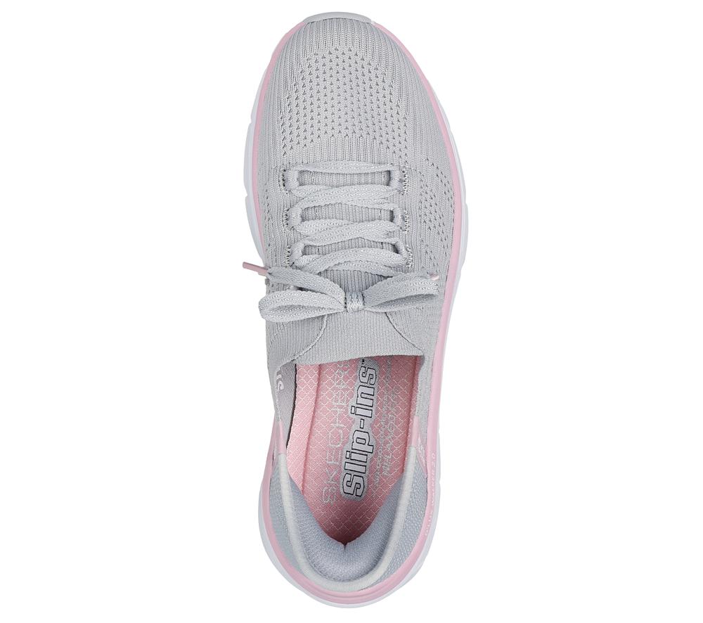 Women Skechers Slip-ins Relaxed Fit: D'Lux Walker 2.0 - Thrill Movement Hands Free Slip Ins Grey / Pink  USA |  6125-HQGXL