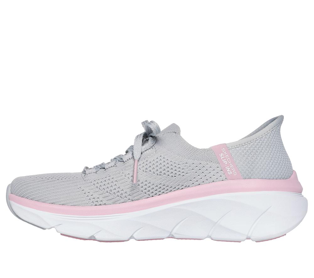 Women Skechers Slip-ins Relaxed Fit: D'Lux Walker 2.0 - Thrill Movement Hands Free Slip Ins Grey / Pink  USA |  6125-HQGXL