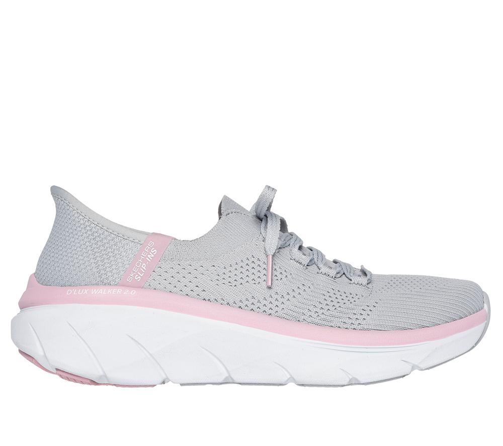 Women Skechers Slip-ins Relaxed Fit: D\'Lux Walker 2.0 - Thrill Movement Hands Free Slip Ins Grey / Pink  USA |  6125-HQGXL