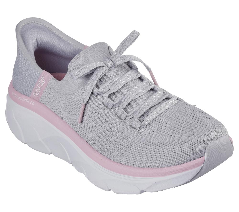 Women Skechers Slip-ins Relaxed Fit: D'Lux Walker 2.0 - Thrill Movement Sneakers Grey / Pink  USA |  2403-MXYAF