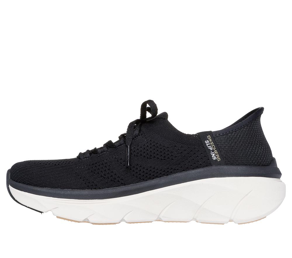 Women Skechers Slip-ins Relaxed Fit: D'Lux Walker 2.0 - Thrill Movement Sneakers Black / Tan  USA |  2318-BXOMR