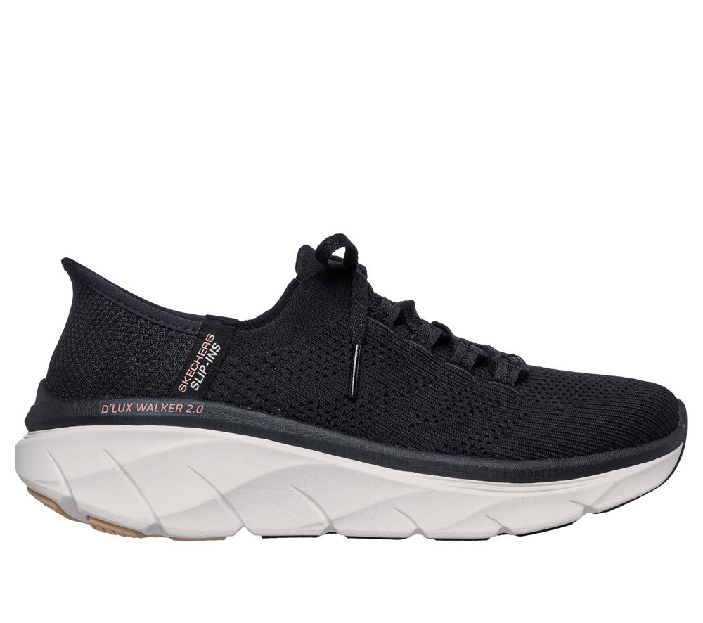 Women Skechers Slip-ins Relaxed Fit: D\'Lux Walker 2.0 - Thrill Movement Sneakers Black / Tan  USA |  2318-BXOMR
