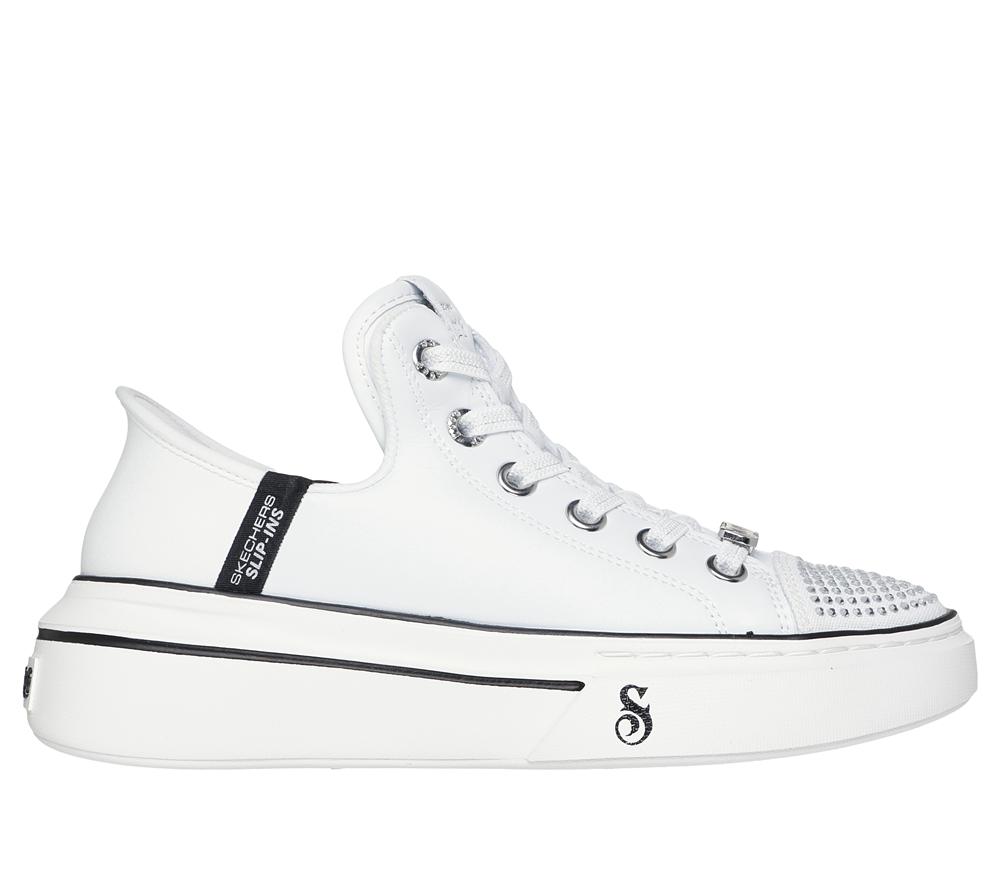 Women Skechers Slip-ins: Snoop One - Rhine-Stoned Toe Hands Free Slip Ins White  USA |  8542-UVRMA