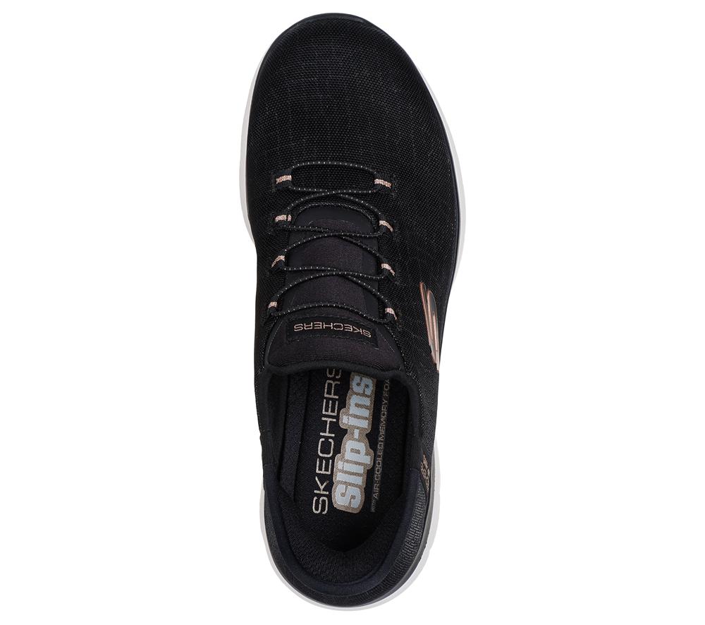 Women Skechers Slip-ins: Summits - Classy Night Hands Free Slip Ins Black / Rose Gold  USA |  5187-YNISV