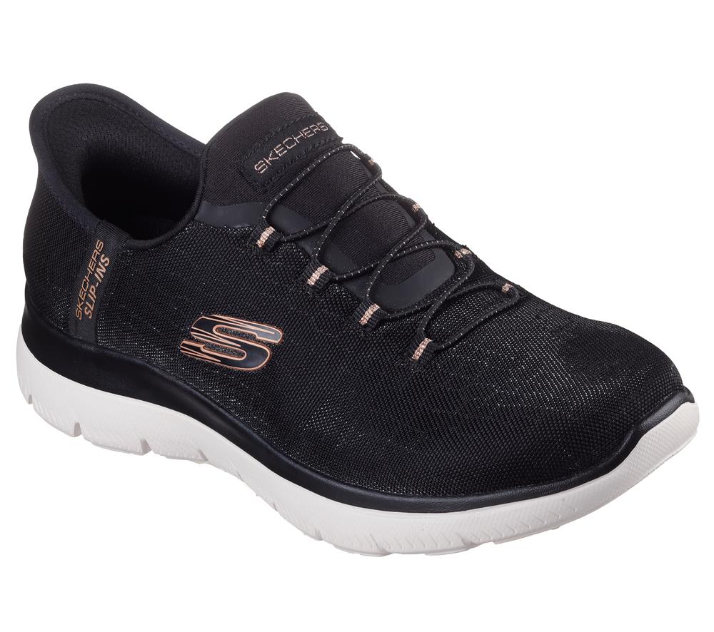 Women Skechers Slip-ins: Summits - Classy Night Hands Free Slip Ins Black / Rose Gold  USA |  5187-YNISV
