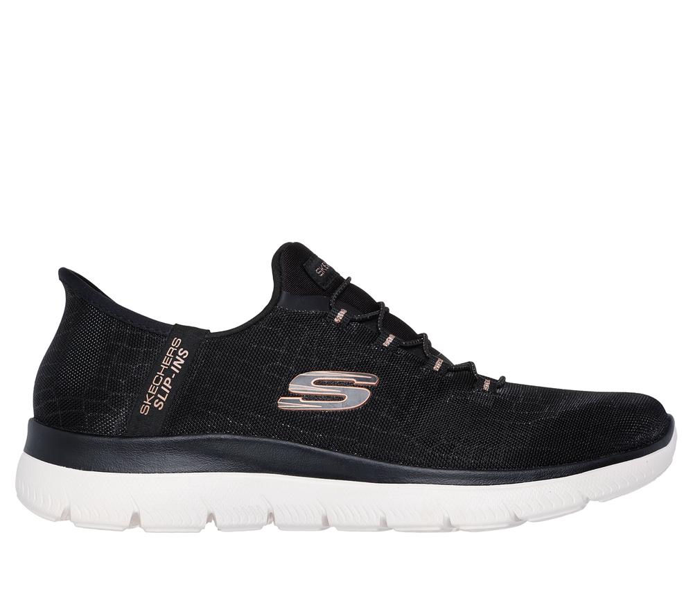 Women Skechers Slip-ins: Summits - Classy Night Hands Free Slip Ins Black / Rose Gold  USA |  5187-YNISV