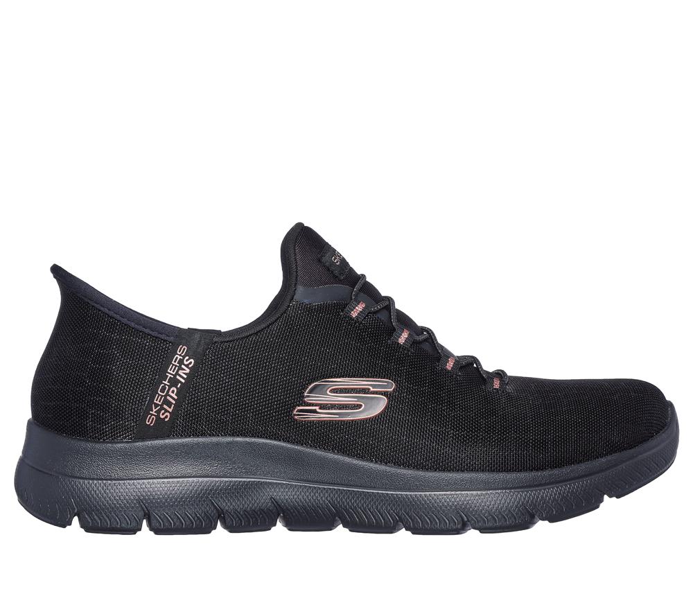 Women Skechers Slip-ins: Summits - Classy Night Hands Free Slip Ins Black / Gold  USA |  9281-GMUWA