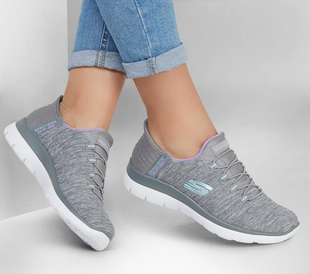 Women Skechers Slip-ins: Summits - Dazzling Haze Hands Free Slip Ins Grey / Multicolor  USA |  6173-QDZHE