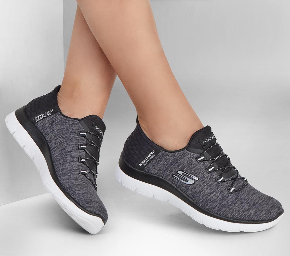 Women Skechers Slip-ins: Summits - Dazzling Haze Hands Free Slip Ins Black / White  USA |  1049-ARFNJ