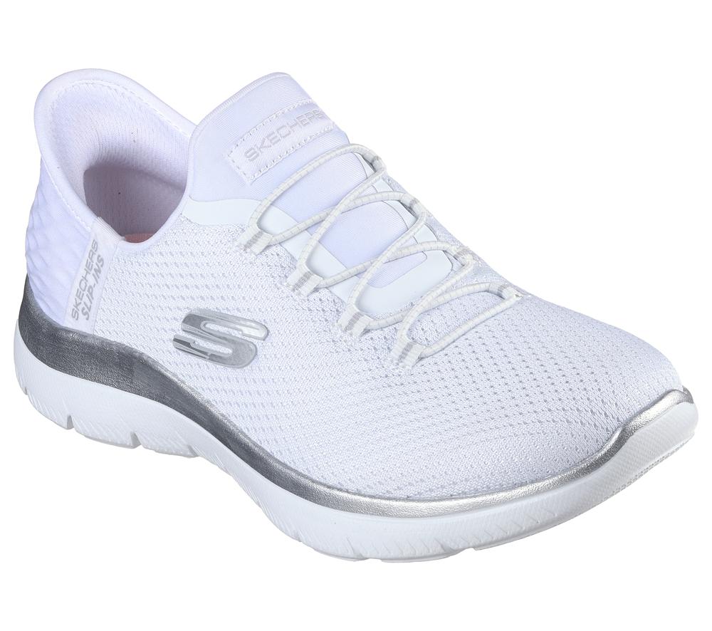 Women Skechers Slip-ins: Summits - Diamond Dream Hands Free Slip Ins White / Silver  USA |  8341-XRLQA
