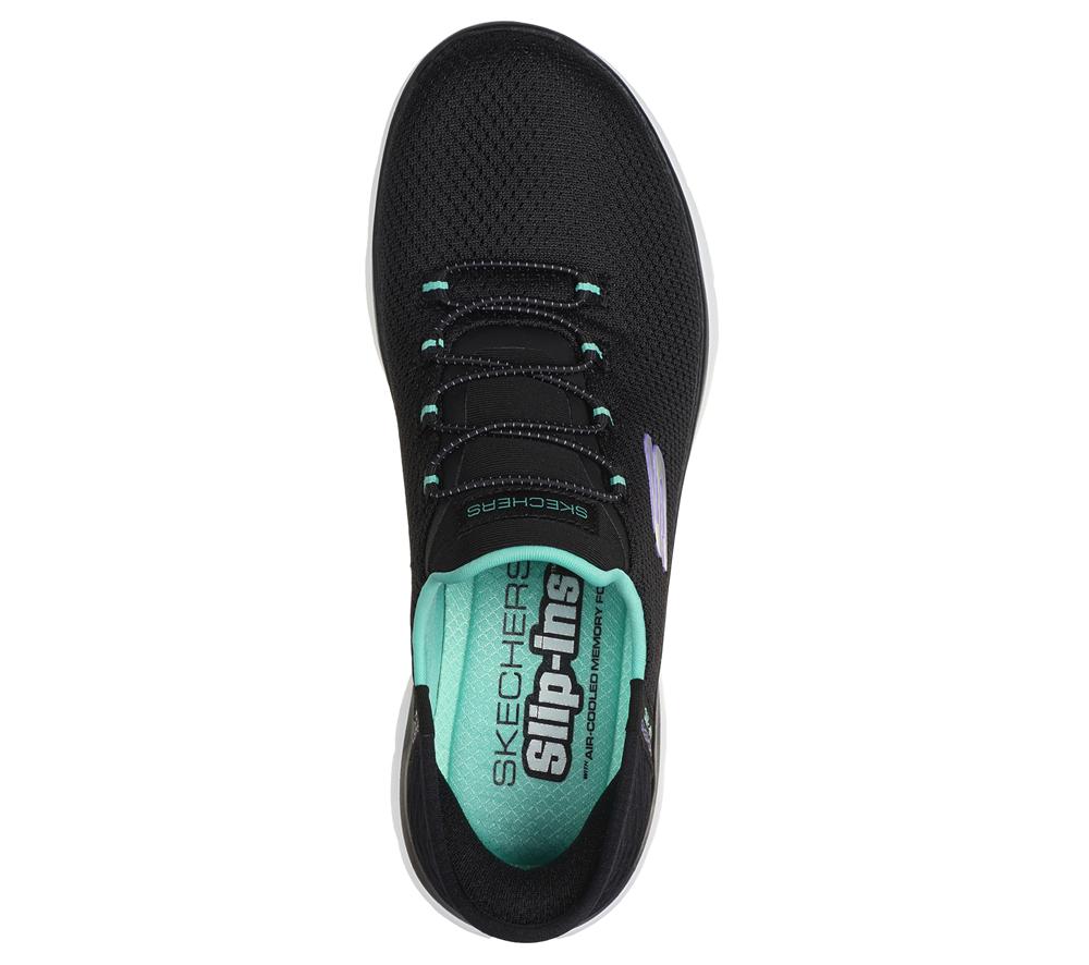 Women Skechers Slip-ins: Summits - Diamond Dream Hands Free Slip Ins Black / Turquoise  USA |  9380-RJYST