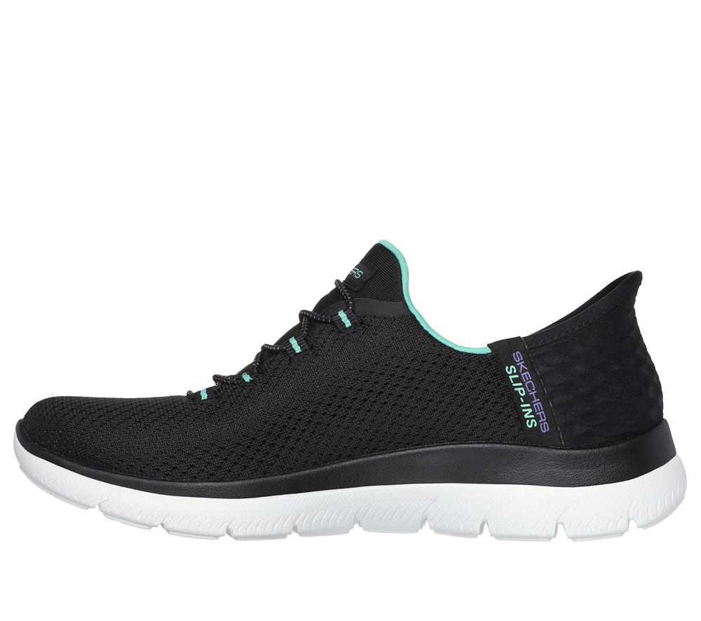 Women Skechers Slip-ins: Summits - Diamond Dream Hands Free Slip Ins Black / Turquoise  USA |  9380-RJYST