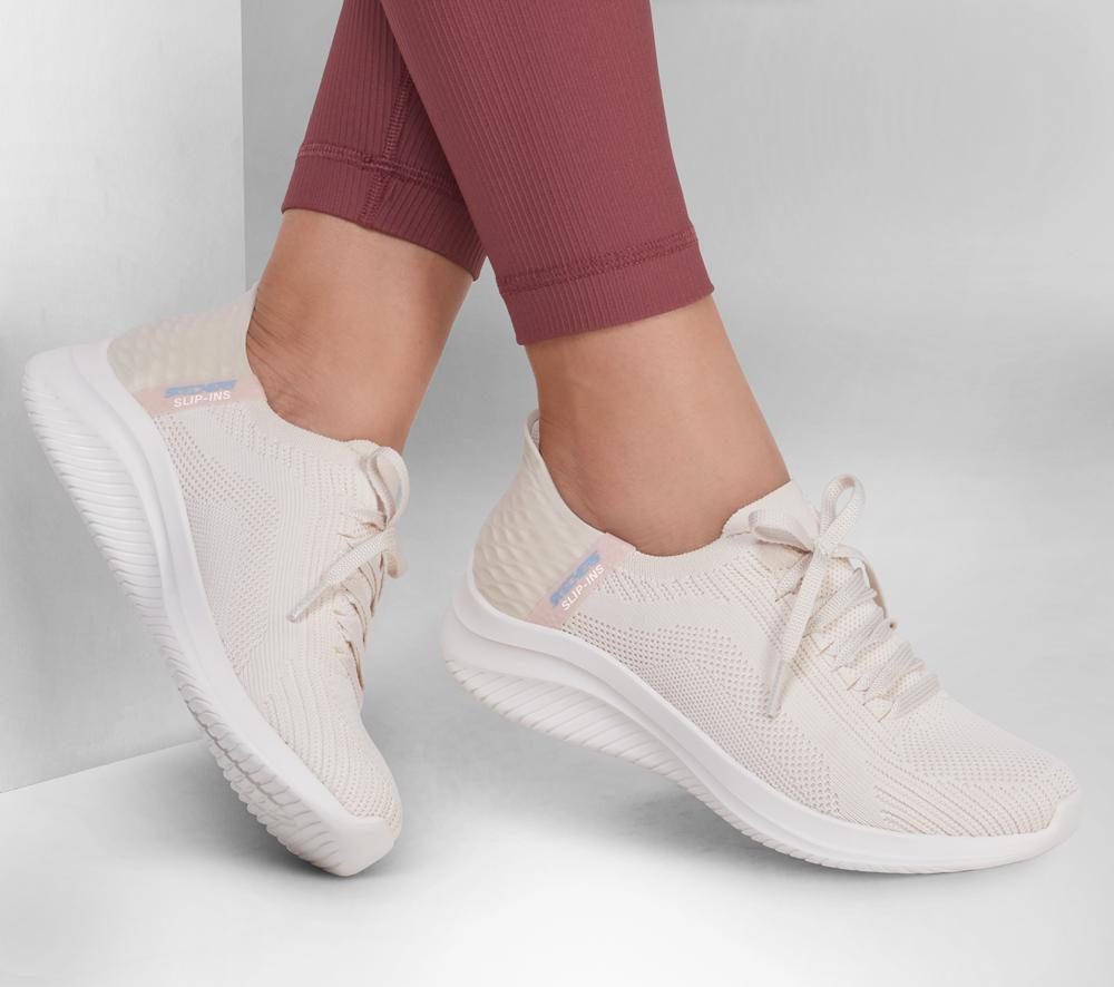 Women Skechers Slip-ins: Ultra Flex 3.0 - Brilliant Slip On Shoes Natural White  USA |  1709-NXPIO