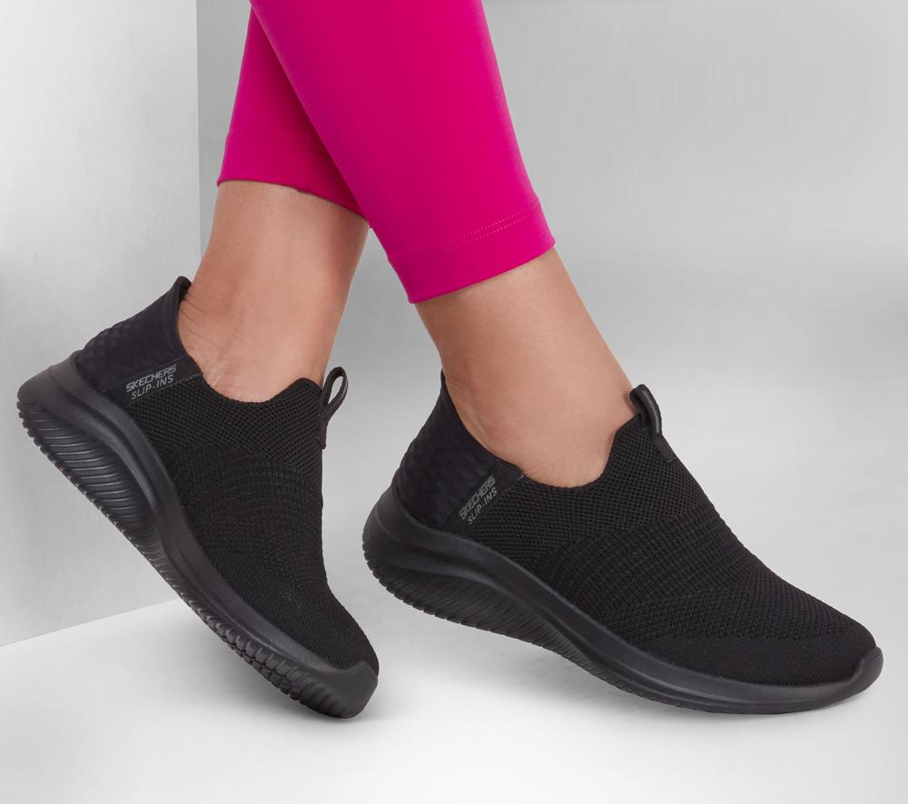 Women Skechers Slip-ins: Ultra Flex 3.0 - Cozy Streak Hands Free Slip Ins Black  USA |  8572-ZDNLQ