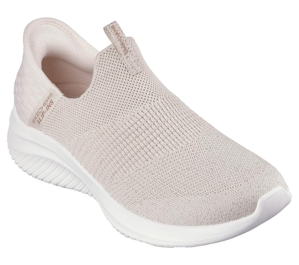 Women Skechers Slip-ins: Ultra Flex 3.0 - Glitter Me Hands Free Slip Ins Natural / Gold  USA |  9847-FQUIR