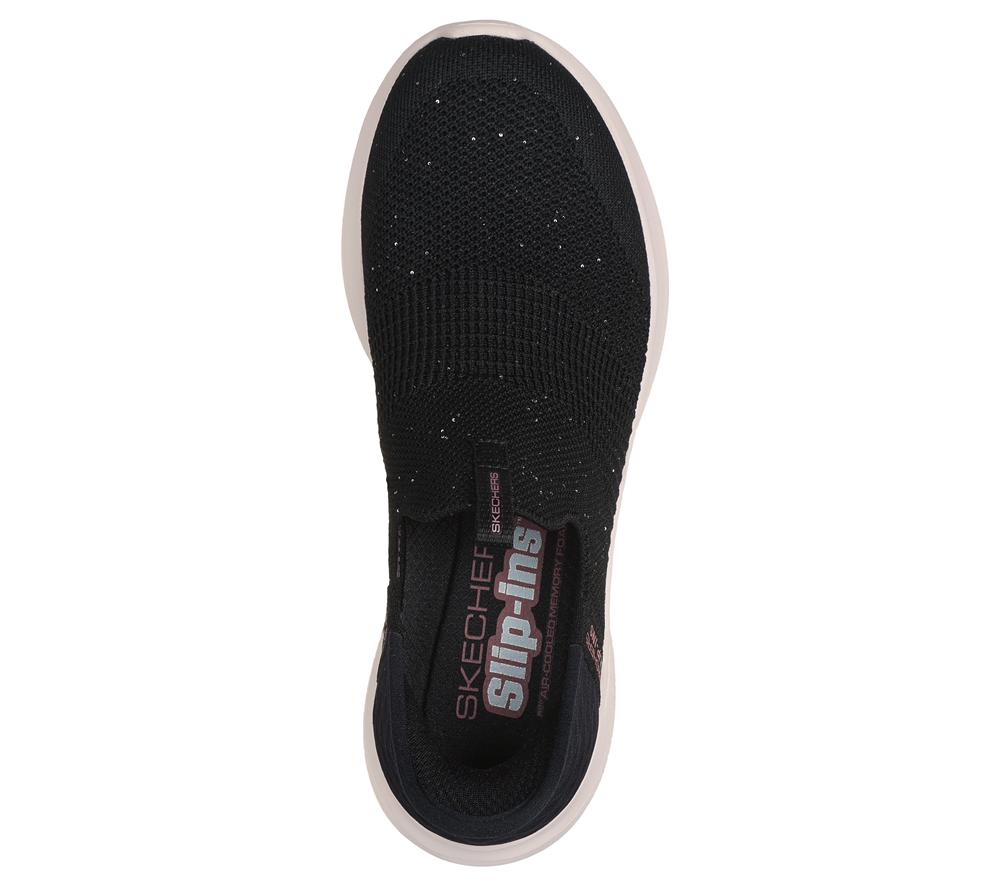 Women Skechers Slip-ins: Ultra Flex 3.0 - Shiny Night Slip On Shoes Black / Rose Gold  USA |  9582-BDYAO
