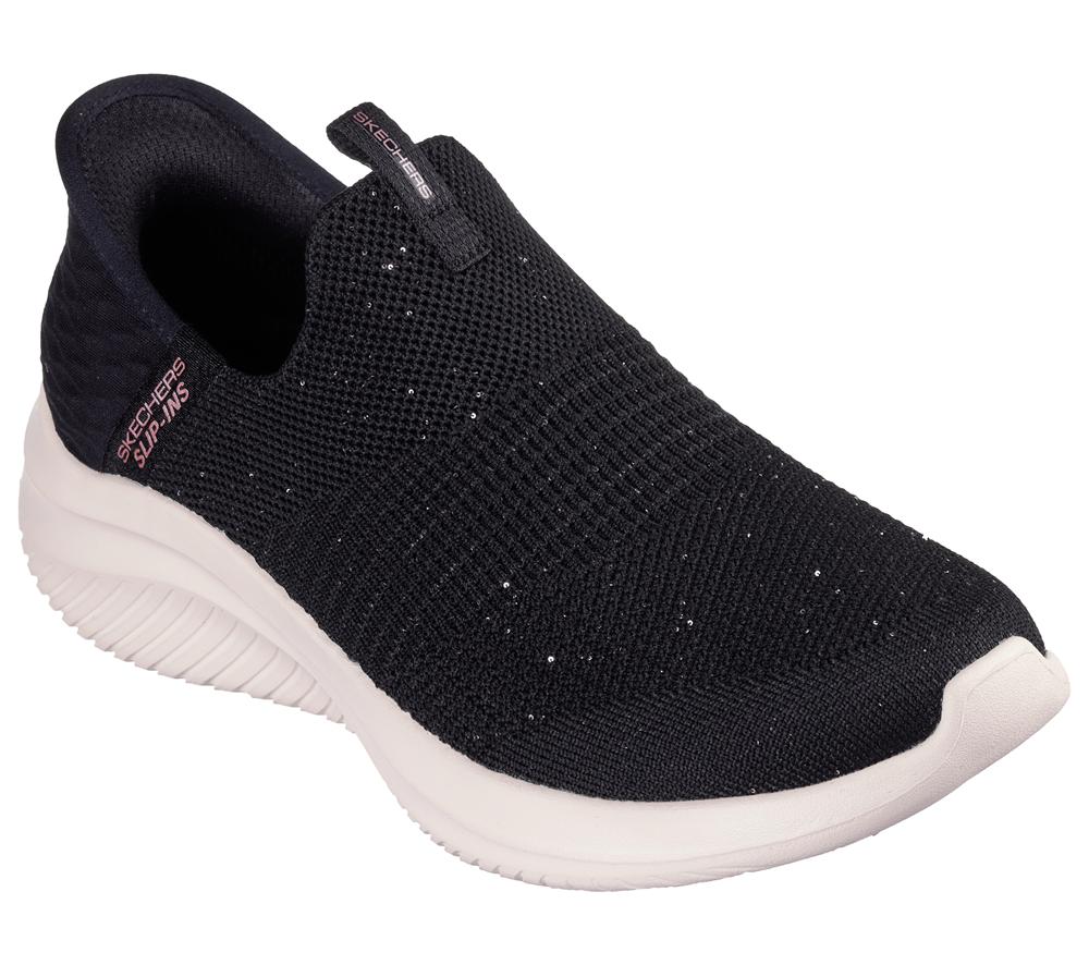 Women Skechers Slip-ins: Ultra Flex 3.0 - Shiny Night Slip On Shoes Black / Rose Gold  USA |  9582-BDYAO