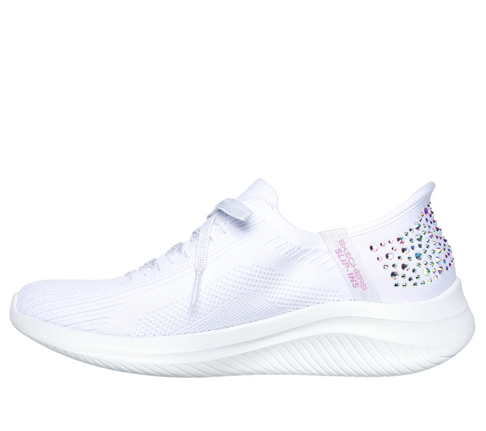 Women Skechers Slip-ins: Ultra Flex 3.0 - Shining Glitz Slip On Shoes White  USA |  9720-DMGXI