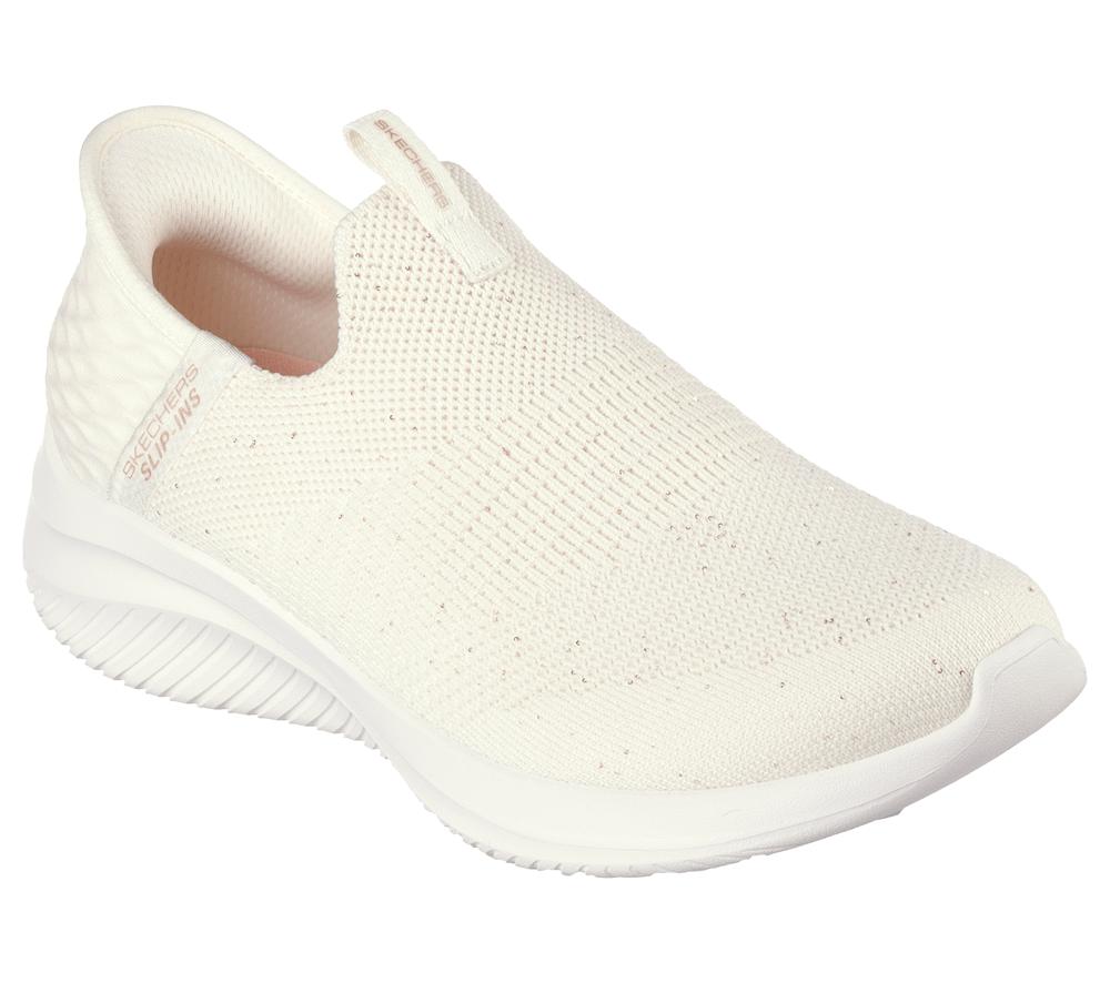 Women Skechers Slip-ins: Ultra Flex 3.0 - Shiny Night Hands Free Slip Ins Off White  USA |  0257-SVNRF