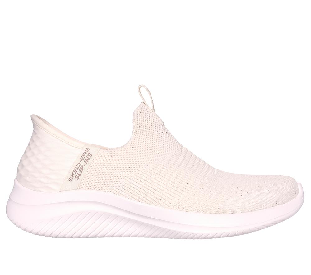 Women Skechers Slip-ins: Ultra Flex 3.0 - Shiny Night Hands Free Slip Ins Off White  USA |  0257-SVNRF