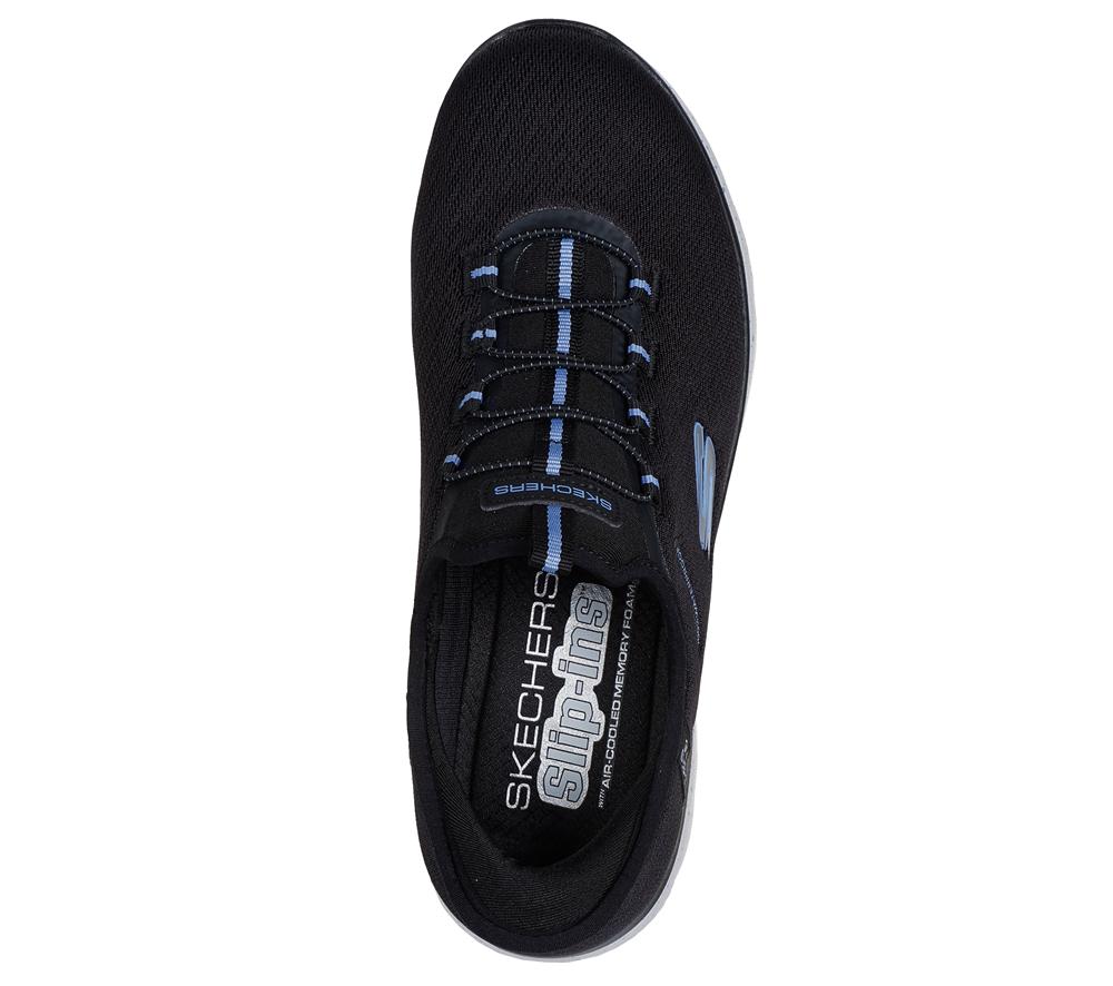 Women Skechers Slip-ins Waterproof: Summits - Best Choice Slip On Shoes Black / Light Blue  USA |  1693-PADMW