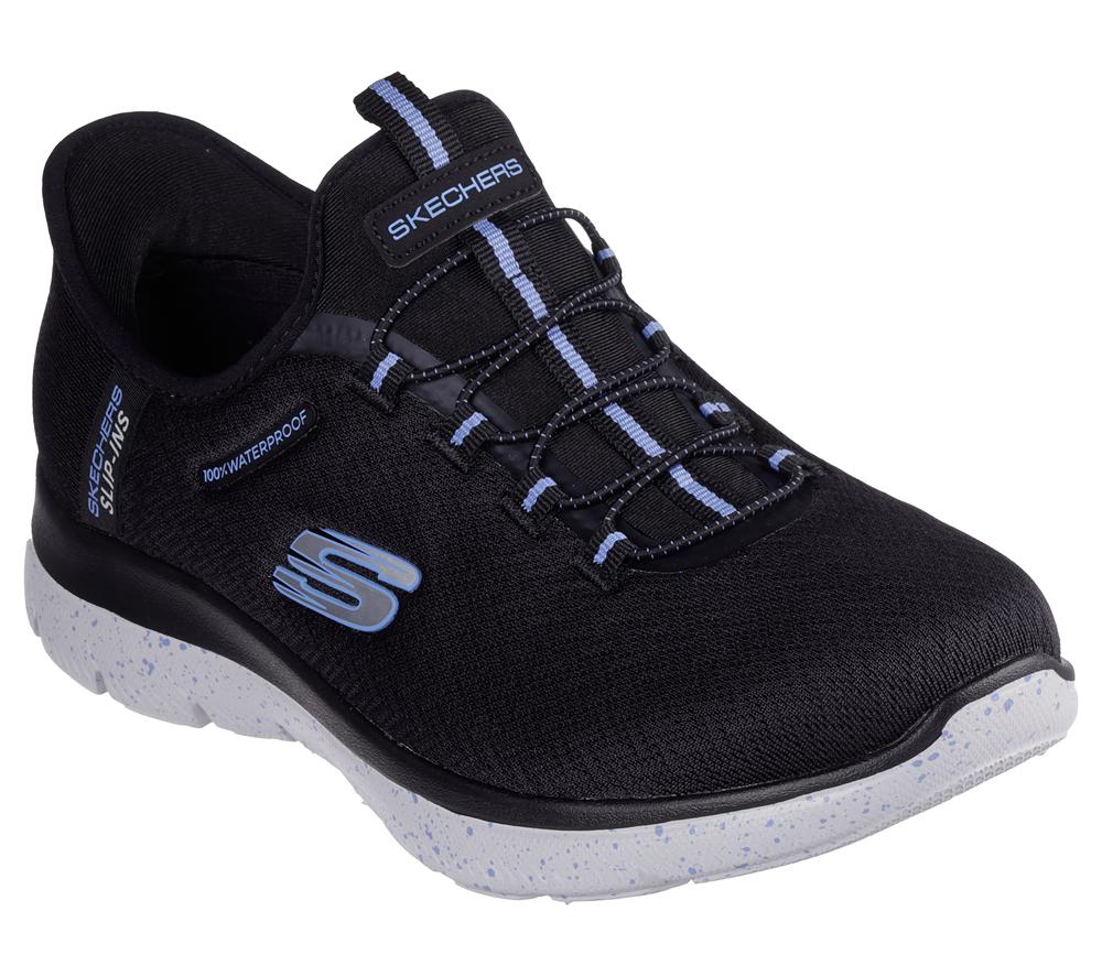 Women Skechers Slip-ins Waterproof: Summits - Best Choice Slip On Shoes Black / Light Blue  USA |  1693-PADMW